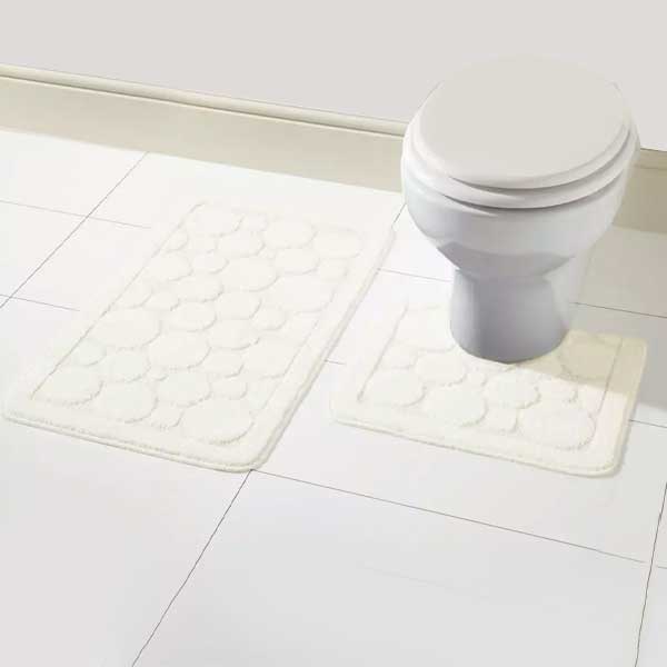 2 Pcs Comfort Soft Non Slip Bath Mat & Toilet Pedestal Rug Set 