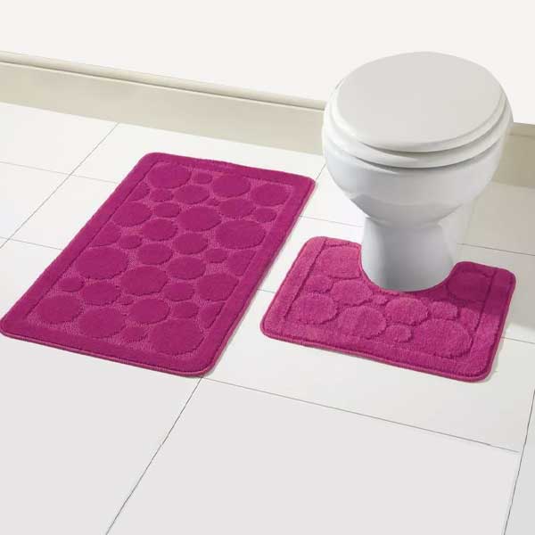 2 Pcs Comfort Soft Non Slip Bath Mat & Toilet Pedestal Rug Set 