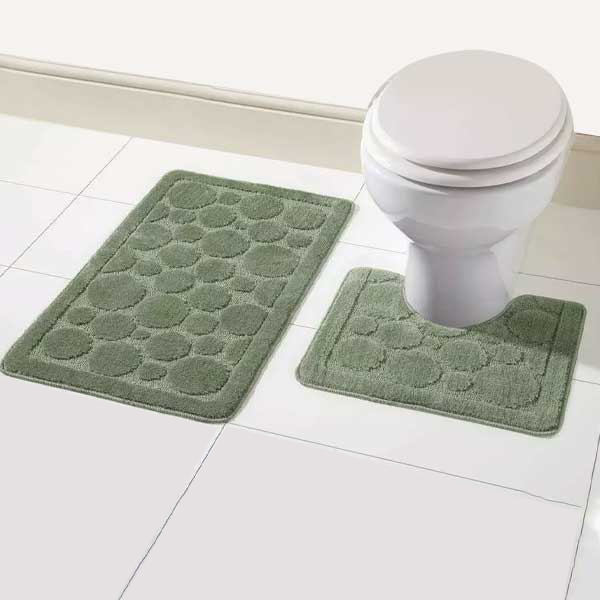 2 Pcs Comfort Soft Non Slip Bath Mat & Toilet Pedestal Rug Set 