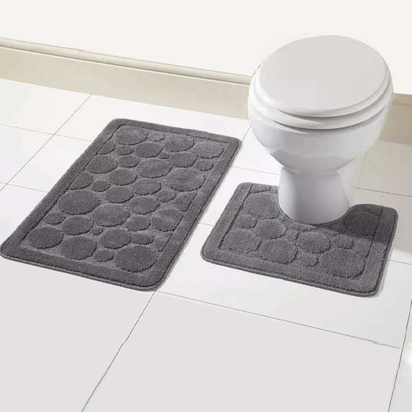 2 Pcs Comfort Soft Non Slip Bath Mat & Toilet Pedestal Rug Set 