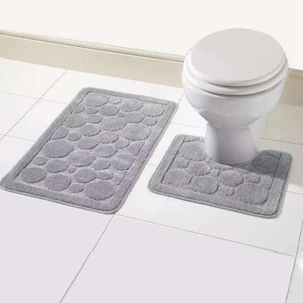 2 Pcs Comfort Soft Non Slip Bath Mat & Toilet Pedestal Rug Set 