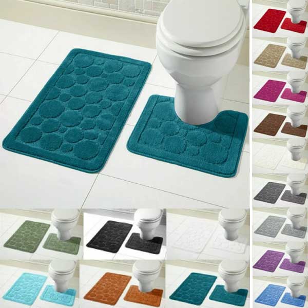 2 Pcs Comfort Soft Non Slip Bath Mat & Toilet Pedestal Rug Set 