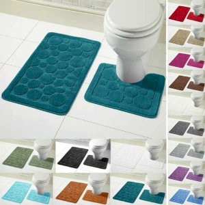 2 Pcs Comfort Soft Non Slip Bath Mat & Toilet Pedestal Rug Set 