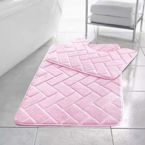 2 Pcs Non Slip Rubber Memory Foam Pedestal Mat Toilet Bathroom Rug