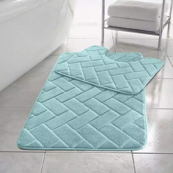 2 Pcs Non Slip Rubber Memory Foam Pedestal Mat Toilet Bathroom Rug