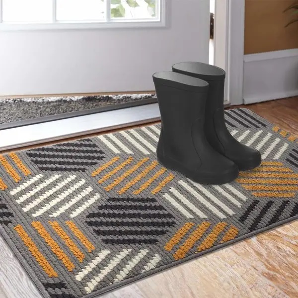 Grey Non-Slip Machine Washable Soft Doormat For Front Door Entry, Outdoor Dirt Trapper Mat