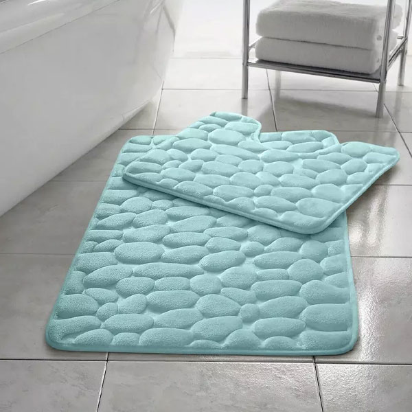 Non Slip 2 Pcs Memory Foam Rubber Mat Pedestal Toilet Bathroom Rug